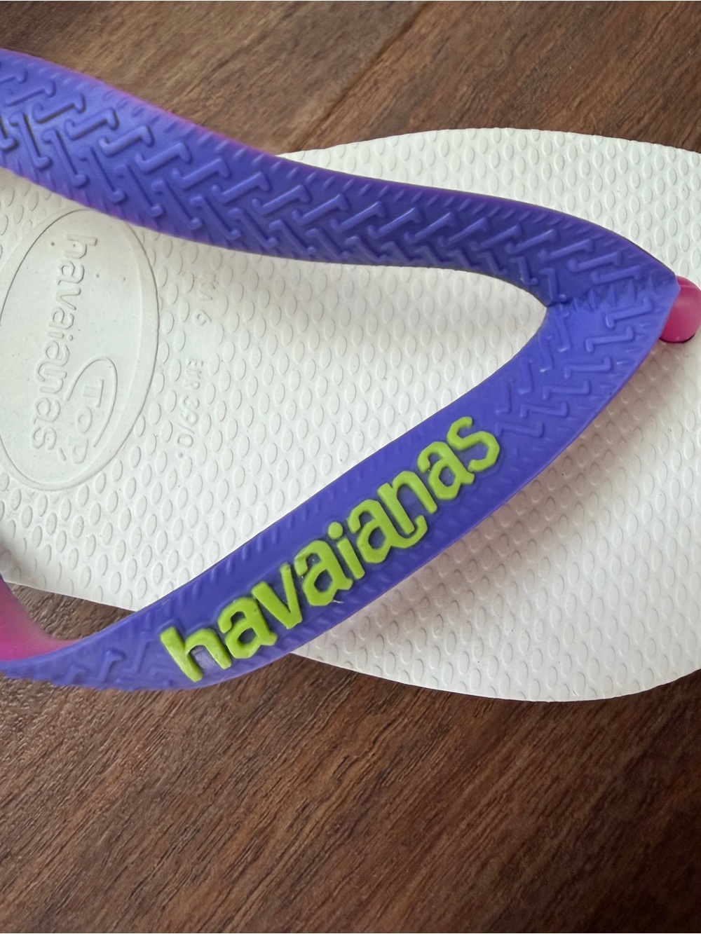 Havaianas White Flip Flops with Purple and Pink Straps - Picture 5 of 5